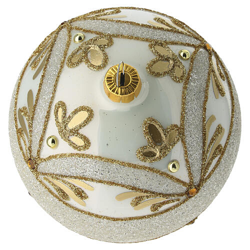 Decorazione natalizia in vetro soffiato bianco fascia glitter argento decori oro 100mm 4