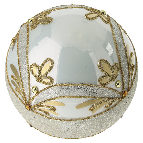 Decorazione natalizia in vetro soffiato bianco fascia glitter argento decori oro 100mm 5