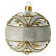 Decorazione natalizia in vetro soffiato bianco fascia glitter argento decori oro 100mm s1