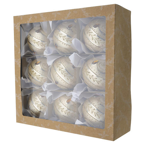 Boule de Noël verre soufflé blanc paillettes or et détails ambre 100 mm 6