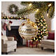 White blown glass Christmas bauble with gold glitter and amber decor 100 mm s2