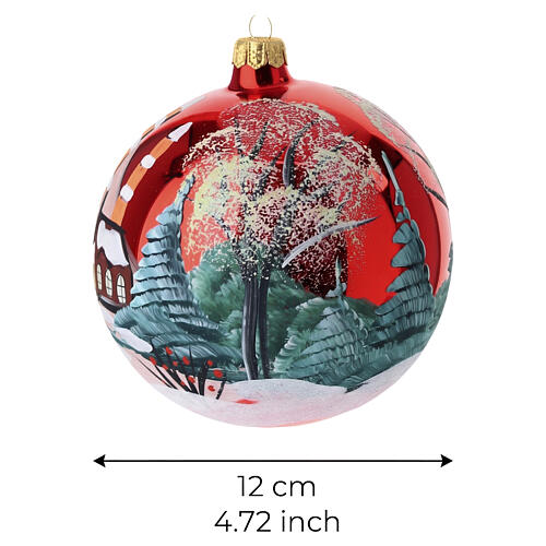 Decorazione natalizia in vetro soffiato rosso con chiesa innevata 120mm 3