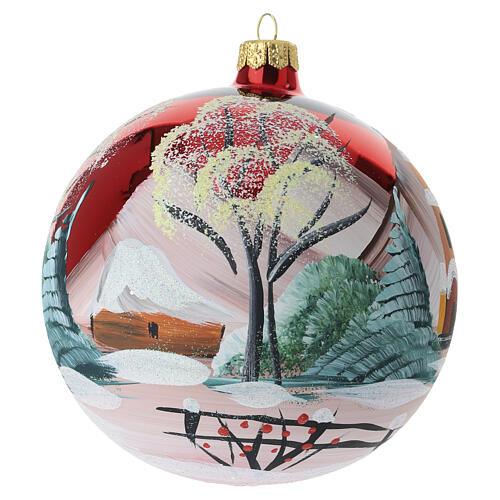 Bola de Natal em vidro soprado vermelho com igreja nevada 120 mm 4