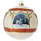 Ivory blown glass Christmas tree ball with poinsettia and snowman, 5.9 in s4