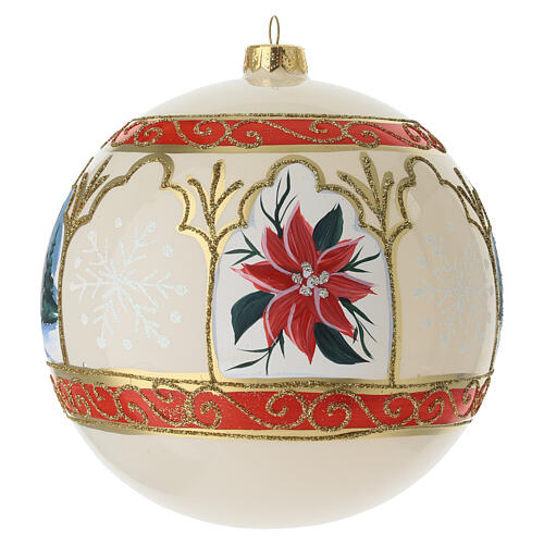 Boule de Noël en verre soufflé ivoire 150 mm avec étoile de Noël et bonhomme de neige 5