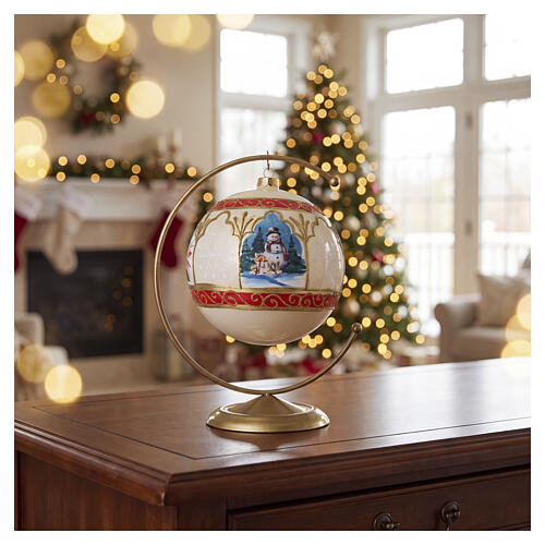 Bola de Natal vidro soprado 150 mm marfim com estrela de Natal e boneco de neve 2