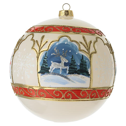 Blown glass ivory Christmas ornament with poinsettia and snowman 150 mm 4