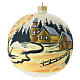 Christmas ball with painted houses and snowy landscape, blown glass, 5.9 in s1