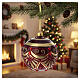 Burgundy blown glass Christmas ornament with gold decorations and red faceted gems, 3.9 in s2