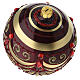Boule de Noël en verre soufflé 100 mm bordeaux avec décors dorés et gemmes rouges s4