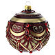 Sfera natalizia in vetro soffiato 100 mm bordeaux con decori oro e gemme rosse s1