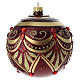 Burgundy blown glass Christmas bauble 120 mm with gold motifs and red gems s1