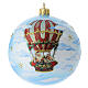 Boule de Noël bleu ciel 100 mm en verre soufflé avec Père Noël en montgolfière s1