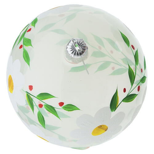 Boule sphérique transparente avec fleurs blanches et feuilles vertes verre soufflé 100 mm 4