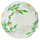 Bola em vidro soprado 100 mm transparente com flores brancas e folhas verdes s5