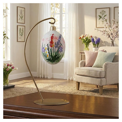 Oval Christmas decoration in transparent blown glass with multicolour floral motif, 5.9x2.0 in 2