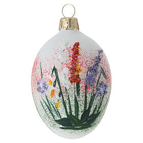 Decorazione natalizia ovale vetro soffiato trasparente 10x5 cm motivo floreale multicolore