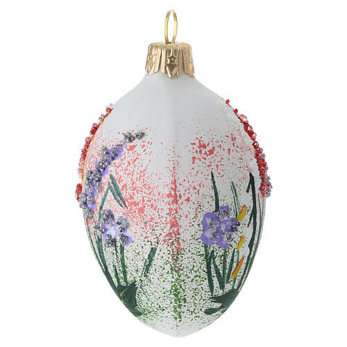Adorno de Natal oval em vidro soprado transparente 10x5 cm motivo floral multicolorido 4