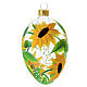 Transparent blown-glass oval Christmas ornament with yellow sunflowers and green leaves 10x6 cm s1
