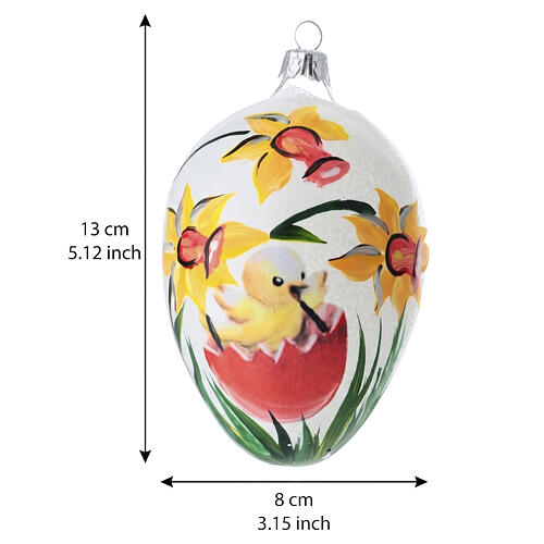Decorazione in vetro soffiato trasparente 13x8 cm con pulcino e fiori gialli 3