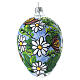 Oval clear blown-glass ornament with white daisies and green leaves, 5.1x3.1 in s1