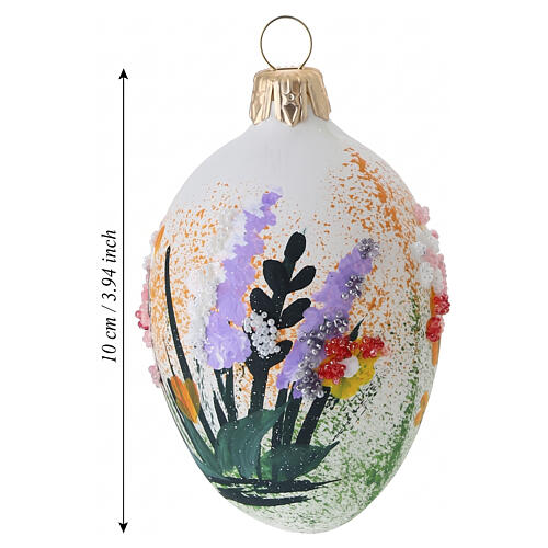 Pendentif de Noël en verre soufflé transparent 10x5 cm avec fleurs violettes et feuilles vertes 3