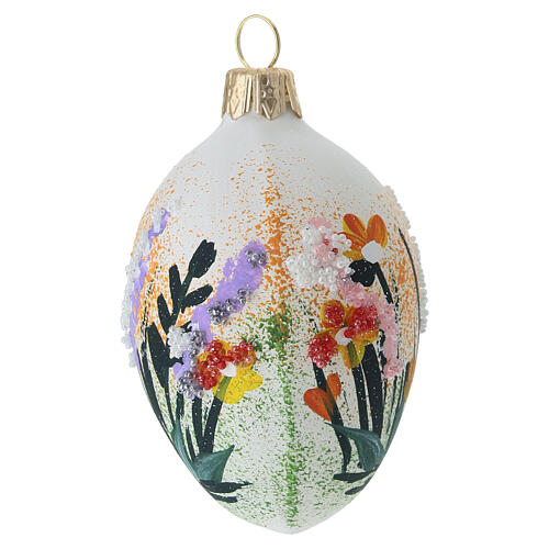 Pendentif de Noël en verre soufflé transparent 10x5 cm avec fleurs violettes et feuilles vertes 4