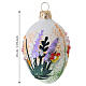 Pendentif de Noël en verre soufflé transparent 10x5 cm avec fleurs violettes et feuilles vertes s3