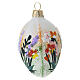 Pendentif de Noël en verre soufflé transparent 10x5 cm avec fleurs violettes et feuilles vertes s4