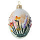 Pallina ovale in vetro soffiato trasparente 10x5 cm con fiori viola e foglie verdi s1