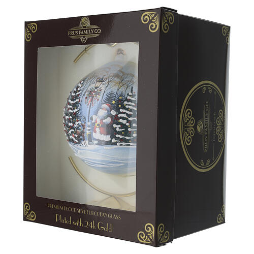 Boule de Noël en verre soufflé 150 mm avec Père Noël et paysage enneigé 9