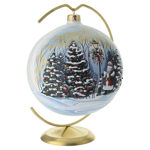 Sfera natalizia in vetro soffiato 150 mm con Babbo Natale e paesaggio innevato 5
