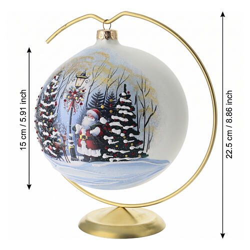 Bola de Natal de vidro soprado 150 mm com Pai Natal e paisagem nevada 3