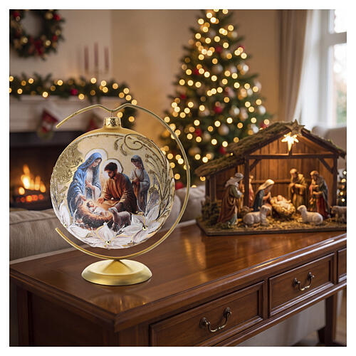 Bola de Natal em vidro soprado 150 mm dourada com Natividade 2