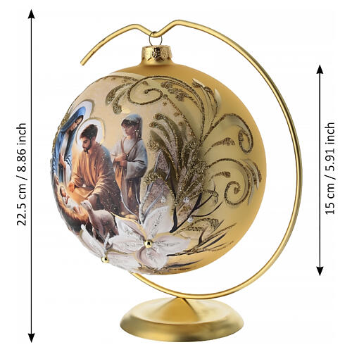 Bola de Natal em vidro soprado 150 mm dourada com Natividade 3