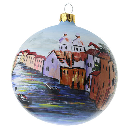 Blown-glass Christmas bauble, 3.9 in, with seaside village and coloured houses 5