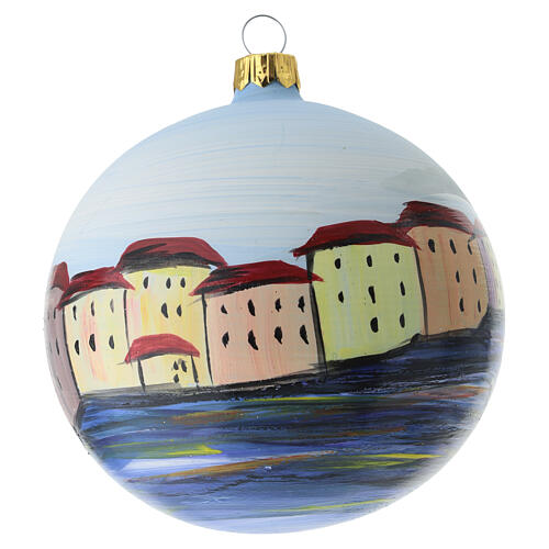 Sfera natalizia in vetro soffiato 100 mm con borgo sul mare e case colorate 6