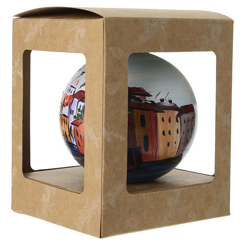 Sfera natalizia in vetro soffiato 100 mm con borgo sul mare e case colorate 8