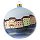 Bola de Natal em vidro soprado 10 cm com vila à beira-mar e casas coloridas s6