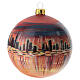 Christmas tree ball in blown glass: burgundy illuminated city with reflections on water, 3.9 in s1