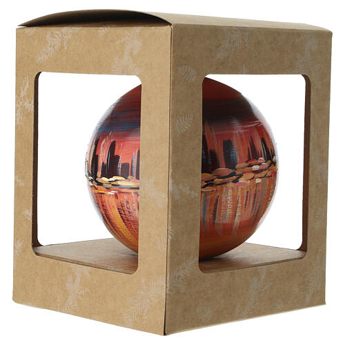 Boule de Noël en verre soufflé 100 mm bordeaux ville illuminée reflets sur l'eau 6