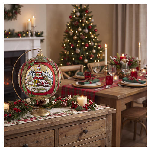 Pallina rossa 200 mm decoro albero Natale chiesa dipinta a mano vetro soffiato 2