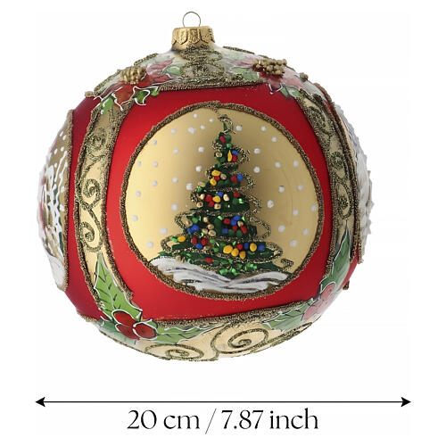 Pallina rossa 200 mm decoro albero Natale chiesa dipinta a mano vetro soffiato 3
