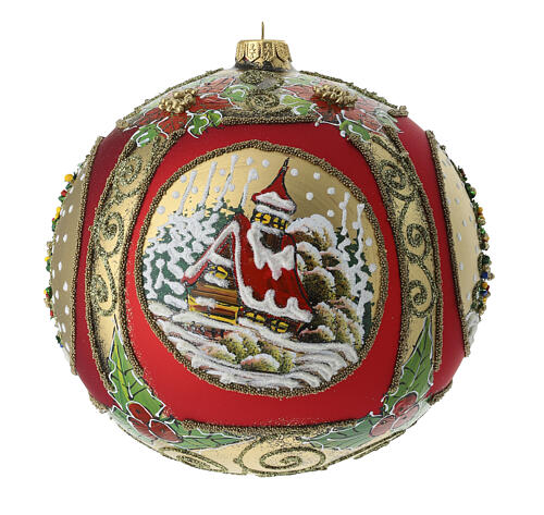 Pallina rossa 200 mm decoro albero Natale chiesa dipinta a mano vetro soffiato 4