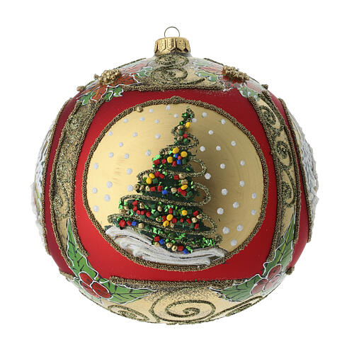 Pallina rossa 200 mm decoro albero Natale chiesa dipinta a mano vetro soffiato 5