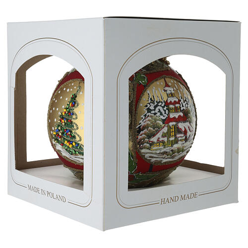 Pallina rossa 200 mm decoro albero Natale chiesa dipinta a mano vetro soffiato 8