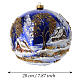 Pallina fondo blu paesaggio casa e albero perline dorate 200 mm vetro soffiato s3