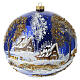 Pallina fondo blu paesaggio casa e albero perline dorate 200 mm vetro soffiato s5