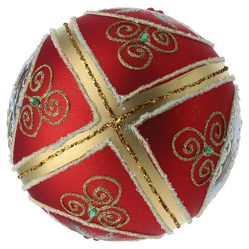 Pallina rossa paesaggi agrifoglio 200 mm dipinta a mano vetro soffiato 7