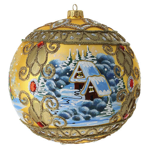 Pallina oro 200 mm case albero dipinta a mano vetro soffiato 4